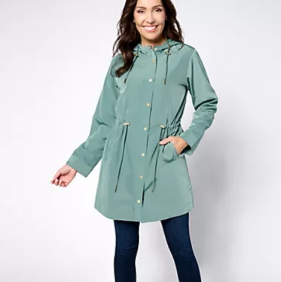 Susan Graver Water Resistant Anorak Jacket with Hood, Sage Leaf, 1XP - Picture 1 of 12